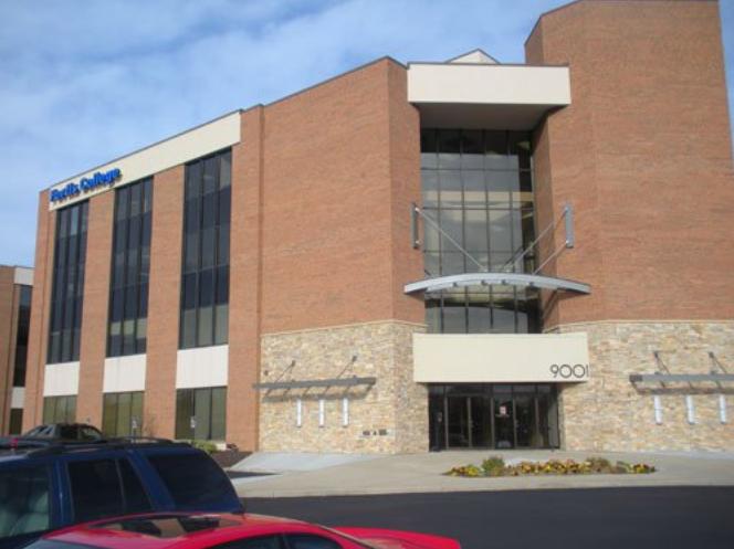 Brick building with visible college signage
